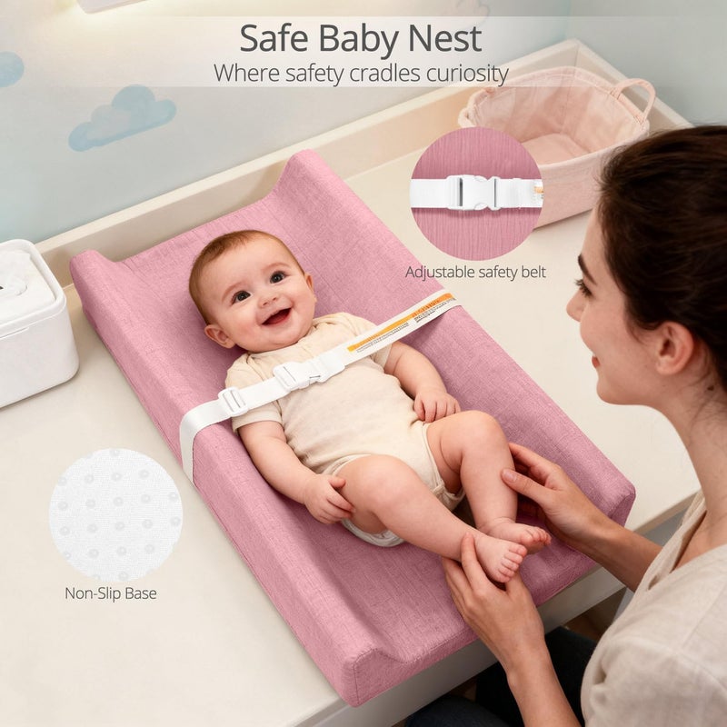JVEOO Muslin Baby Changing Pad, 2 Pack Muslin Soft Cotton Covers & Waterproof Lining Foam Diaper Changing Table Pad 32" x 16.6" Mat for Dressers - Image 3